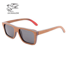 Load image into Gallery viewer, AN SWALLOW Skateboard Wooden Sunglasses Blue Frame With Coating Mirrored Bamboo Sunglasses UV 400 Protection Lenses in Wooden