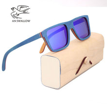 Load image into Gallery viewer, AN SWALLOW Skateboard Wooden Sunglasses Blue Frame With Coating Mirrored Bamboo Sunglasses UV 400 Protection Lenses in Wooden