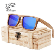 Load image into Gallery viewer, AN SWALLOW  Zebra wood 100% wooden polarized wooden sunglasses men's retro oculos UV glasses ladies bamboo gift box glasses