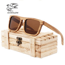 Load image into Gallery viewer, AN SWALLOW  Zebra wood 100% wooden polarized wooden sunglasses men's retro oculos UV glasses ladies bamboo gift box glasses