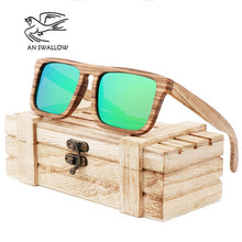Load image into Gallery viewer, AN SWALLOW  Zebra wood 100% wooden polarized wooden sunglasses men's retro oculos UV glasses ladies bamboo gift box glasses