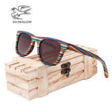 Load image into Gallery viewer, AN SWALLOW Skateboard Wooden Sunglasses Blue Frame With Coating Mirrored Bamboo Sunglasses UV 400 Protection Lenses in Wooden