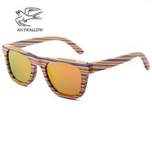 Load image into Gallery viewer, AN SWALLOW wooden sunglasses female mirror square skateboard UV40 protection sunglasses bamboo retro polarized bamboo sunglasses