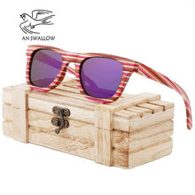 Load image into Gallery viewer, AN SWALLOW wooden sunglasses female mirror square skateboard UV40 protection sunglasses bamboo retro polarized bamboo sunglasses