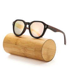 Load image into Gallery viewer, AN SWALLOW   Ebony Layered Glasses Blue Frame With Coating Mirrored Bamboo Sunglasses UV 400 Protection Lenses in Wooden Box