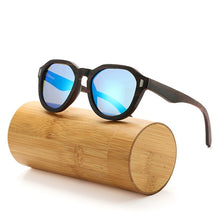 Load image into Gallery viewer, AN SWALLOW   Ebony Layered Glasses Blue Frame With Coating Mirrored Bamboo Sunglasses UV 400 Protection Lenses in Wooden Box