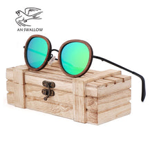 Load image into Gallery viewer, AN SWALLOW 2018 new retro wooden sunglasses men's black walnut wooden sunglasses ladies brand design sunglasses polarized UV400