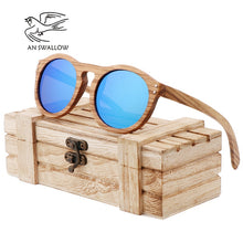 Load image into Gallery viewer, AN SWALLOW Design handmade wooden sunglasses round zebra wood men's / ladies retro polarized sunglasses 100% UV protection
