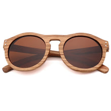 Load image into Gallery viewer, AN SWALLOW Design handmade wooden sunglasses round zebra wood men's / ladies retro polarized sunglasses 100% UV protection