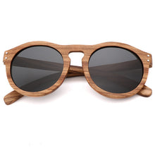 Load image into Gallery viewer, AN SWALLOW Design handmade wooden sunglasses round zebra wood men's / ladies retro polarized sunglasses 100% UV protection