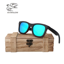 Load image into Gallery viewer, AN SWALLOW Skateboard Wooden Sunglasses Blue Frame With Coating Mirrored Bamboo Sunglasses UV 400 Protection Lenses in Wooden