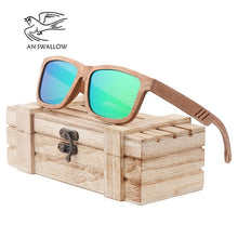 Load image into Gallery viewer, AN SWALLOW Beech Wood Men Sunglasses Polarized Wooden Sun Glasses for Women Blue Green Lens Handmade Fashion Brand Cool UV400